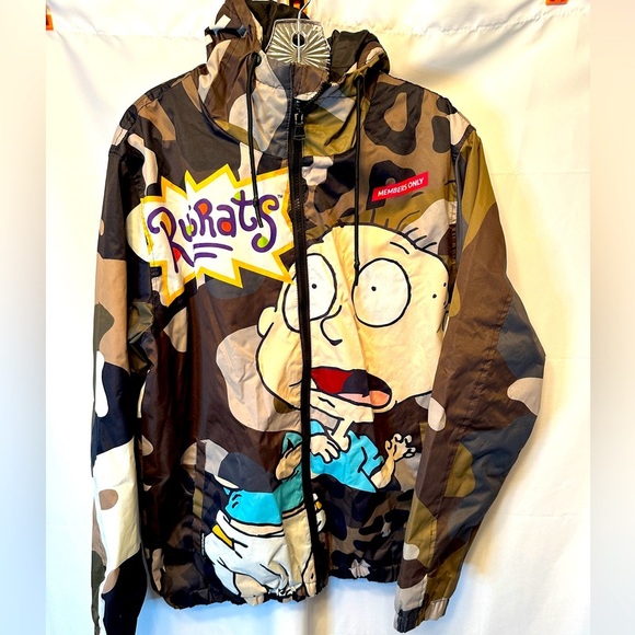 Members Only x Nickelodeon Rugrats Zip-Up Jacket Men's Medium Brown Cream Color - Picture 1 of 15